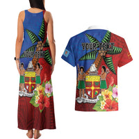 Personalised Fiji and Rotuma Together Couples Matching Tank Maxi Dress and Hawaiian Shirt Fjian Masi and Pacific Pattern Mix Culture LT03 - Polynesian Pride