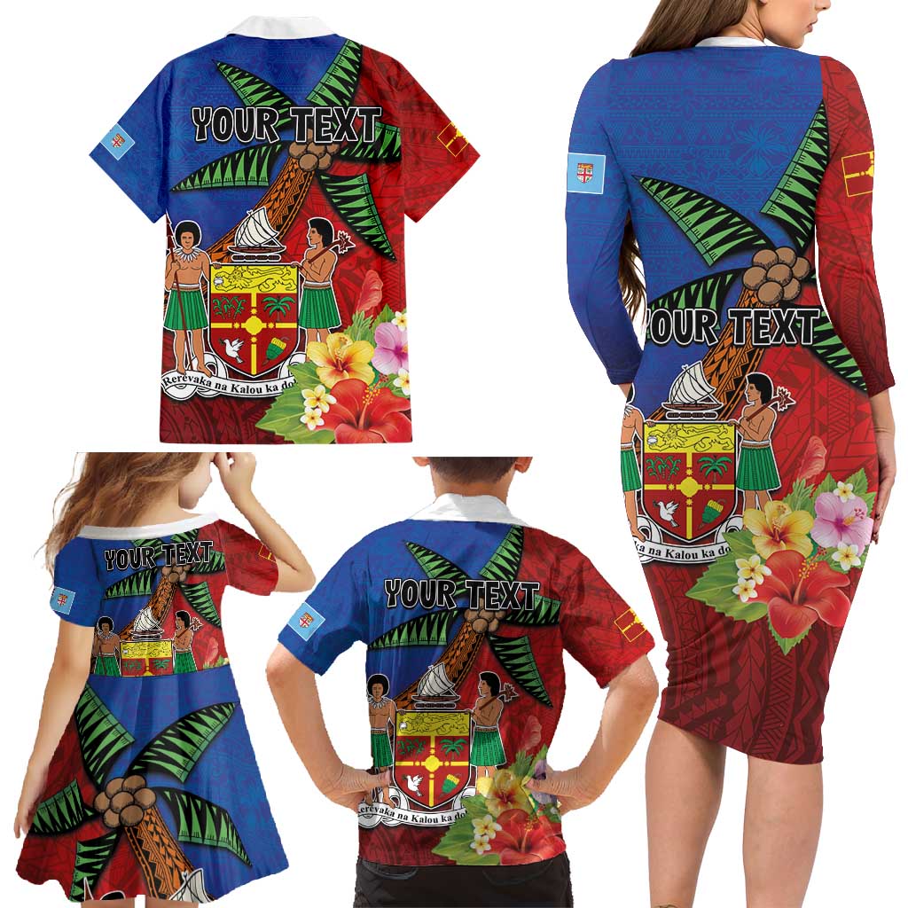 Personalised Fiji and Rotuma Together Family Matching Long Sleeve Bodycon Dress and Hawaiian Shirt Fjian Masi and Pacific Pattern Mix Culture LT03 - Polynesian Pride