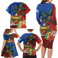 Personalised Fiji and Rotuma Together Family Matching Long Sleeve Bodycon Dress and Hawaiian Shirt Fjian Masi and Pacific Pattern Mix Culture LT03 - Polynesian Pride
