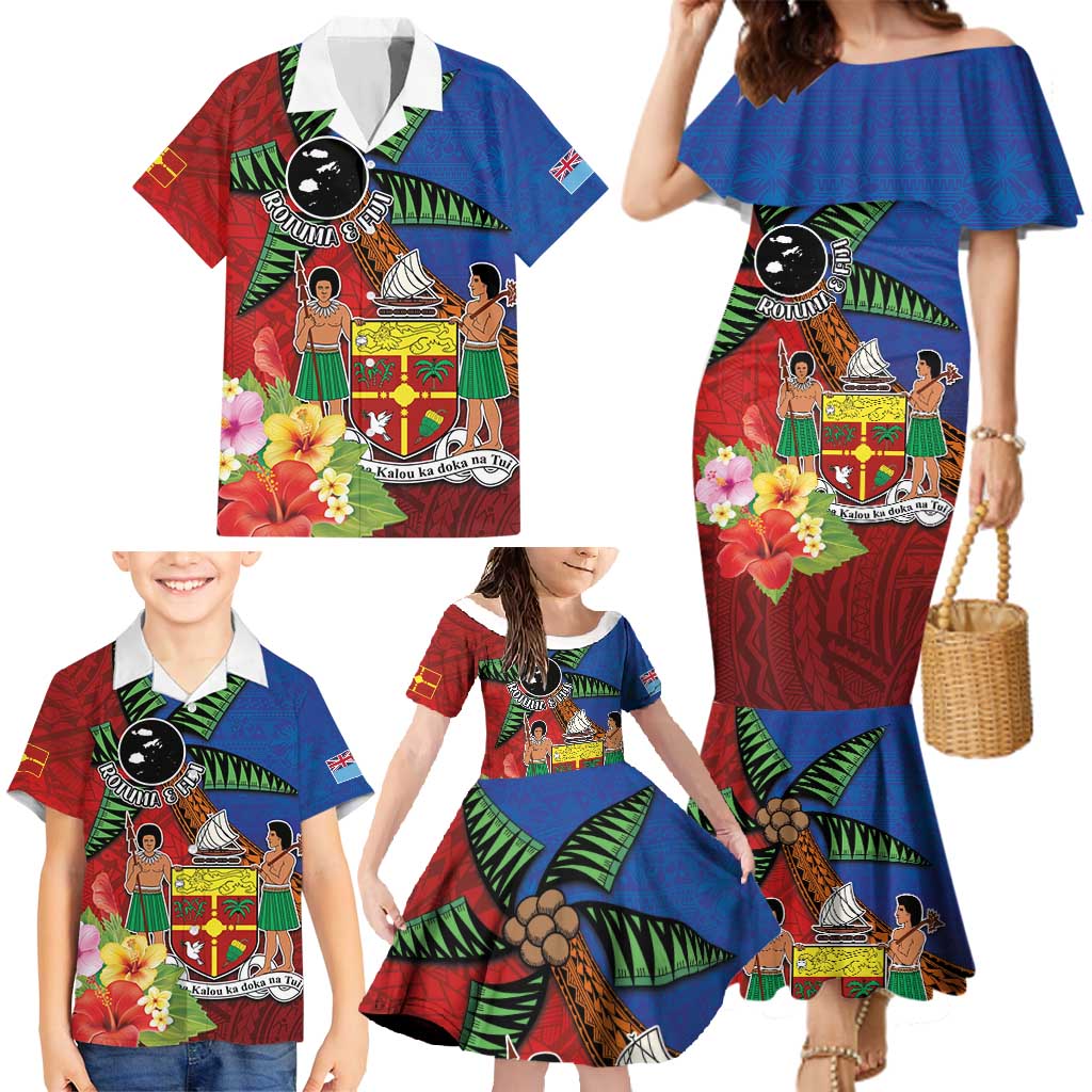 Personalised Fiji and Rotuma Together Family Matching Mermaid Dress and Hawaiian Shirt Fjian Masi and Pacific Pattern Mix Culture LT03 - Polynesian Pride