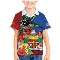 Personalised Fiji and Rotuma Together Family Matching Mermaid Dress and Hawaiian Shirt Fjian Masi and Pacific Pattern Mix Culture LT03 Son's Shirt Red - Polynesian Pride
