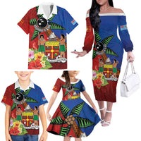 Personalised Fiji and Rotuma Together Family Matching Off The Shoulder Long Sleeve Dress and Hawaiian Shirt Fjian Masi and Pacific Pattern Mix Culture LT03 - Polynesian Pride