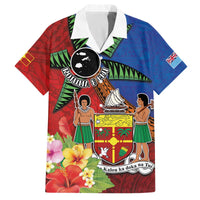 Personalised Fiji and Rotuma Together Family Matching Off The Shoulder Long Sleeve Dress and Hawaiian Shirt Fjian Masi and Pacific Pattern Mix Culture LT03 Dad's Shirt - Short Sleeve Red - Polynesian Pride