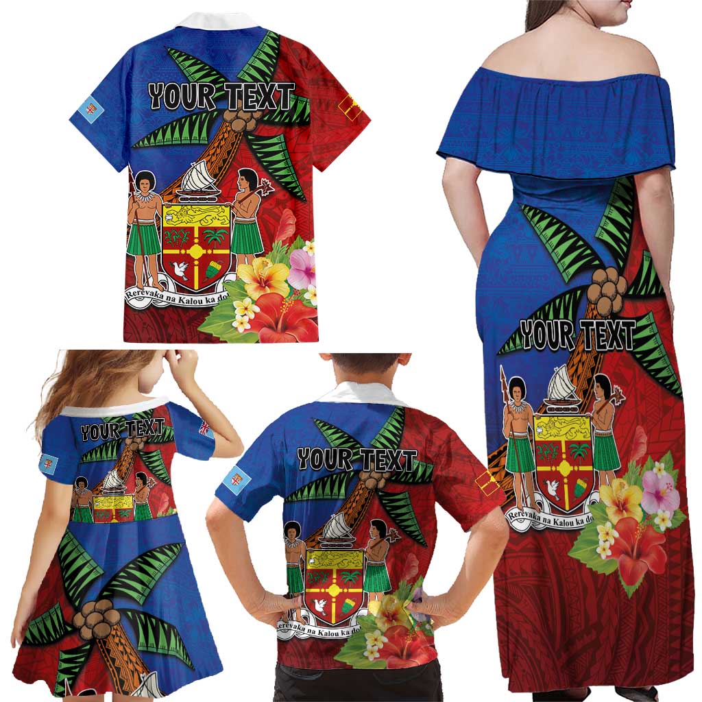Personalised Fiji and Rotuma Together Family Matching Off Shoulder Maxi Dress and Hawaiian Shirt Fjian Masi and Pacific Pattern Mix Culture LT03 - Polynesian Pride