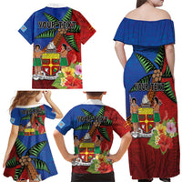 Personalised Fiji and Rotuma Together Family Matching Off Shoulder Maxi Dress and Hawaiian Shirt Fjian Masi and Pacific Pattern Mix Culture LT03 - Polynesian Pride