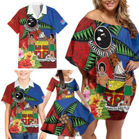 Personalised Fiji and Rotuma Together Family Matching Off Shoulder Short Dress and Hawaiian Shirt Fjian Masi and Pacific Pattern Mix Culture LT03 - Polynesian Pride
