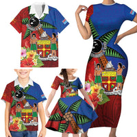 Personalised Fiji and Rotuma Together Family Matching Short Sleeve Bodycon Dress and Hawaiian Shirt Fjian Masi and Pacific Pattern Mix Culture LT03 - Polynesian Pride