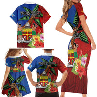 Personalised Fiji and Rotuma Together Family Matching Short Sleeve Bodycon Dress and Hawaiian Shirt Fjian Masi and Pacific Pattern Mix Culture LT03 - Polynesian Pride