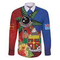 Personalised Fiji and Rotuma Together Family Matching Summer Maxi Dress and Hawaiian Shirt Fjian Masi and Pacific Pattern Mix Culture LT03 Dad's Shirt - Long Sleeve Red - Polynesian Pride