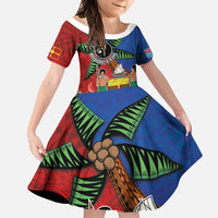 Personalised Fiji and Rotuma Together Family Matching Tank Maxi Dress and Hawaiian Shirt Fjian Masi and Pacific Pattern Mix Culture LT03 Daughter's Dress Red - Polynesian Pride