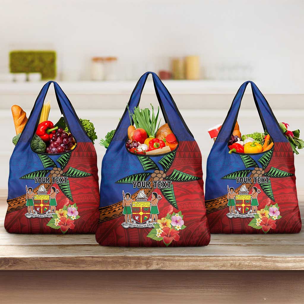 Personalised Fiji and Rotuma Together Grocery Bag Fjian Masi and Pacific Pattern Mix Culture