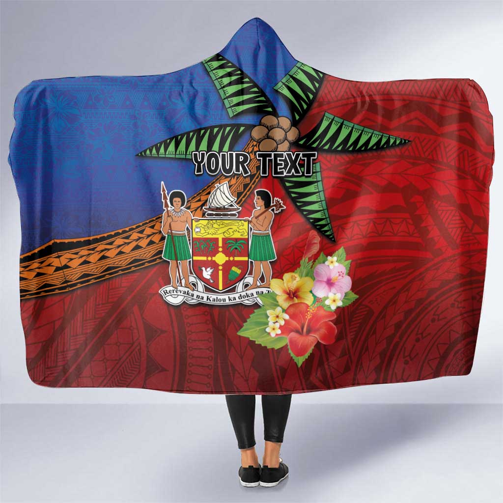 Personalised Fiji and Rotuma Together Hooded Blanket Fjian Masi and Pacific Pattern Mix Culture