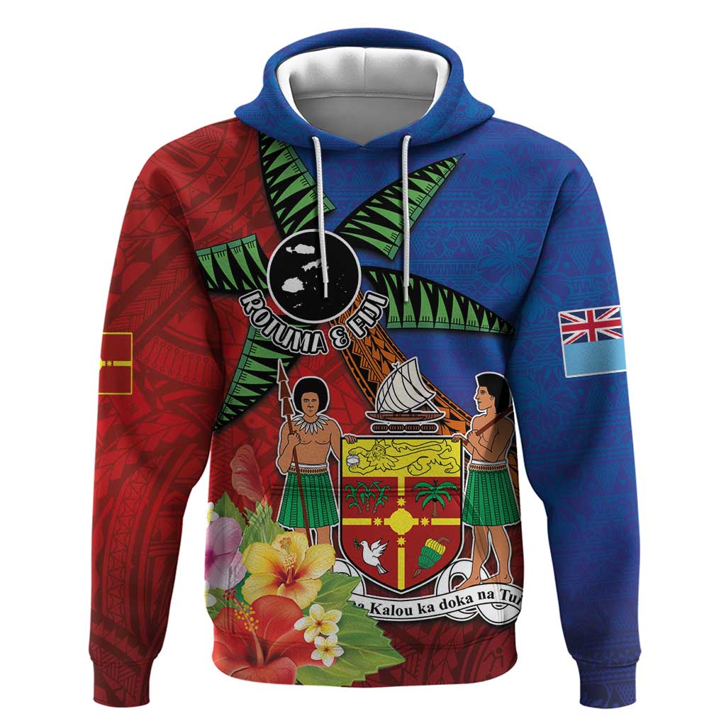 Personalised Fiji and Rotuma Together Hoodie Fjian Masi and Pacific Pattern Mix Culture