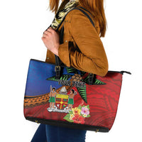 Personalised Fiji and Rotuma Together Leather Tote Bag Fjian Masi and Pacific Pattern Mix Culture