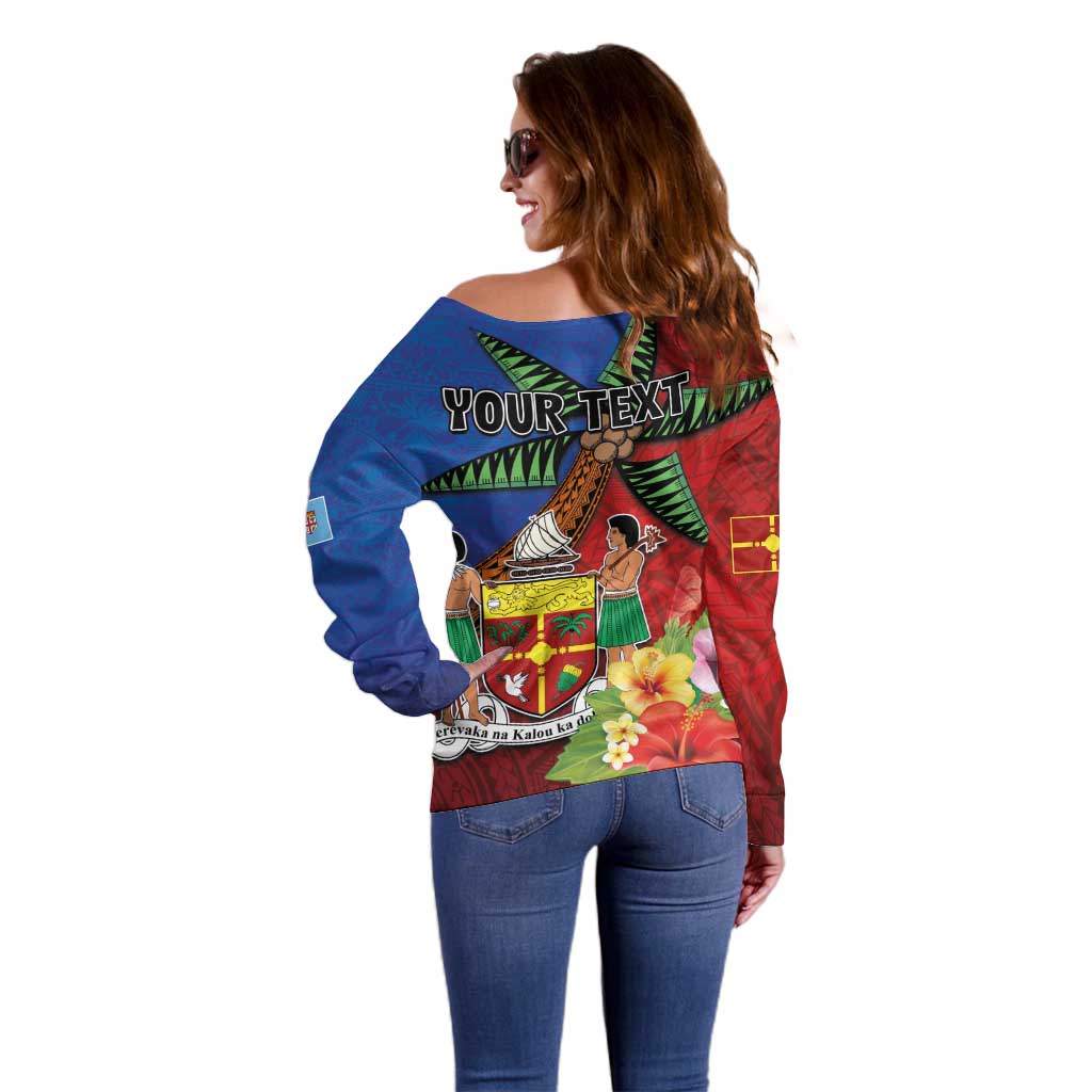 Personalised Fiji and Rotuma Together Off Shoulder Sweater Fjian Masi and Pacific Pattern Mix Culture