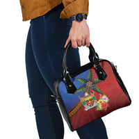 Personalised Fiji and Rotuma Together Shoulder Handbag Fjian Masi and Pacific Pattern Mix Culture