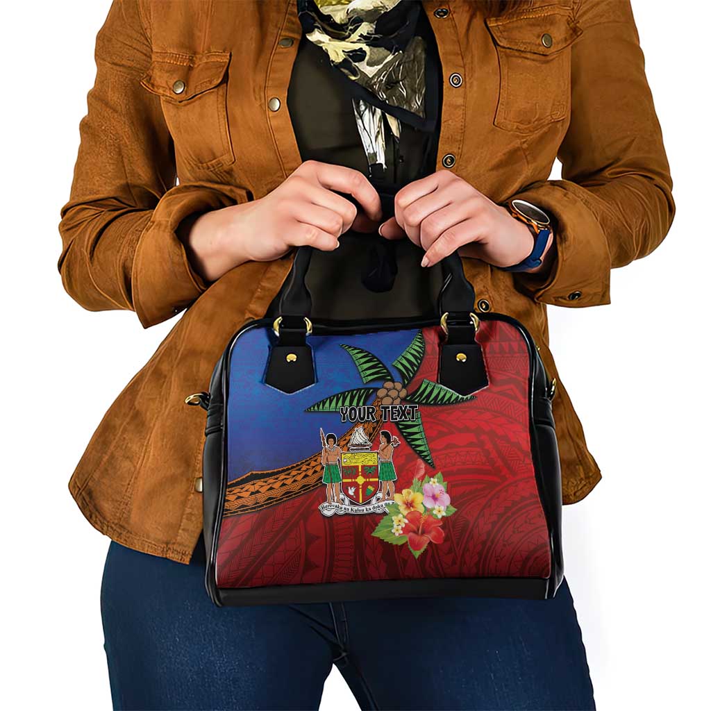 Personalised Fiji and Rotuma Together Shoulder Handbag Fjian Masi and Pacific Pattern Mix Culture