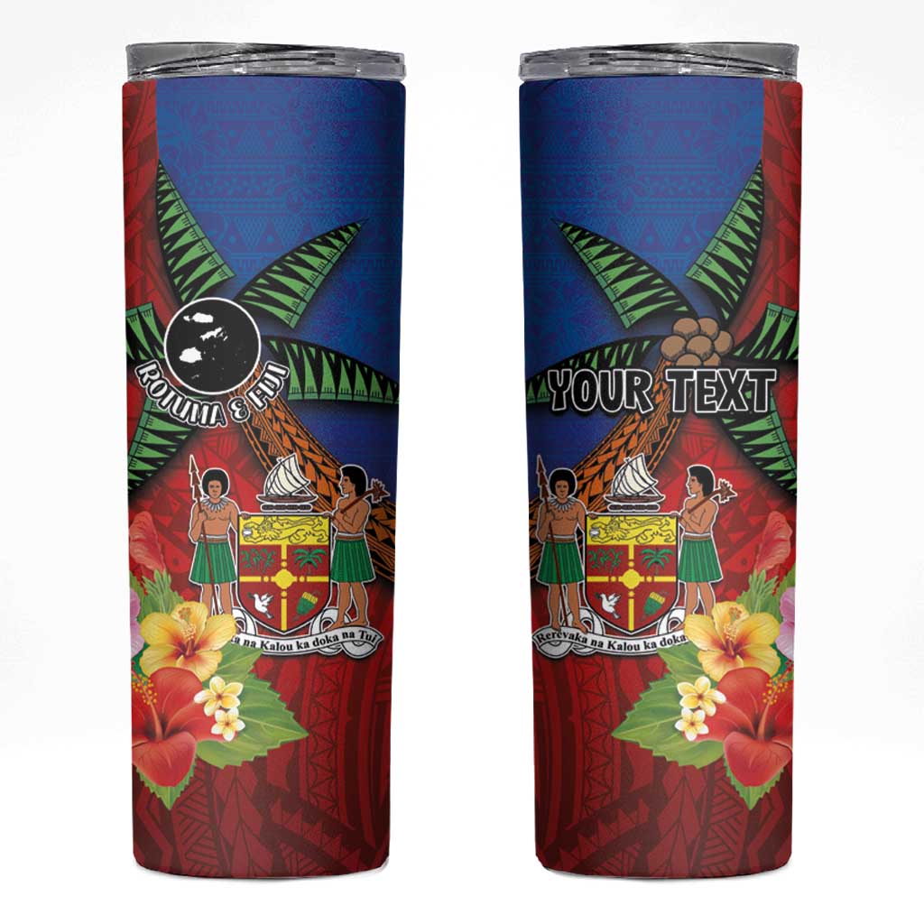 Personalised Fiji and Rotuma Together Skinny Tumbler Fjian Masi and Pacific Pattern Mix Culture LT03 Red - Polynesian Pride