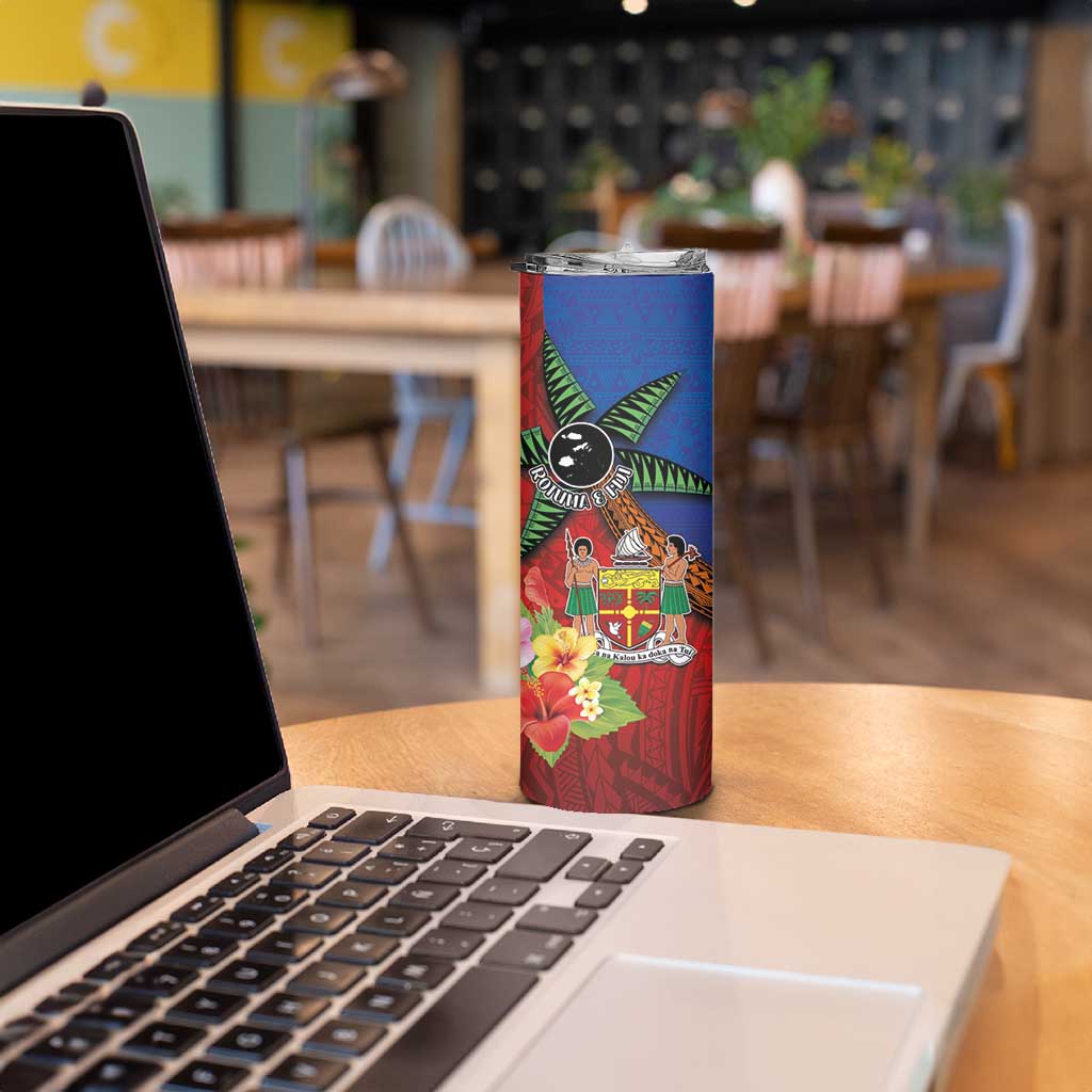 Personalised Fiji and Rotuma Together Skinny Tumbler Fjian Masi and Pacific Pattern Mix Culture LT03 - Polynesian Pride