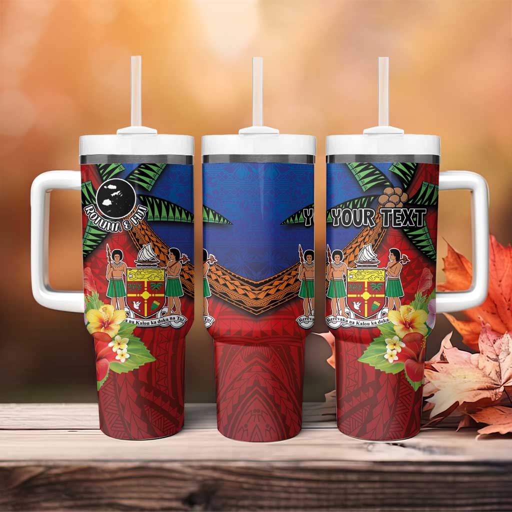 Personalised Fiji and Rotuma Together Tumbler With Handle Fjian Masi and Pacific Pattern Mix Culture