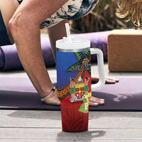 Personalised Fiji and Rotuma Together Tumbler With Handle Fjian Masi and Pacific Pattern Mix Culture