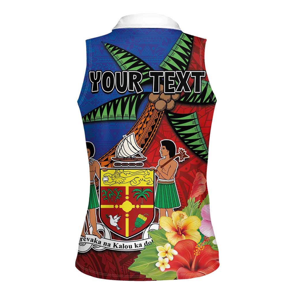 Personalised Fiji and Rotuma Together Women Sleeveless Polo Shirt Fjian Masi and Pacific Pattern Mix Culture LT03 - Polynesian Pride