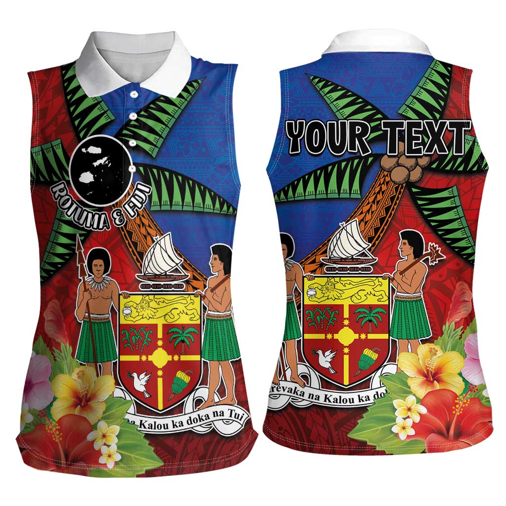 Personalised Fiji and Rotuma Together Women Sleeveless Polo Shirt Fjian Masi and Pacific Pattern Mix Culture LT03 - Polynesian Pride