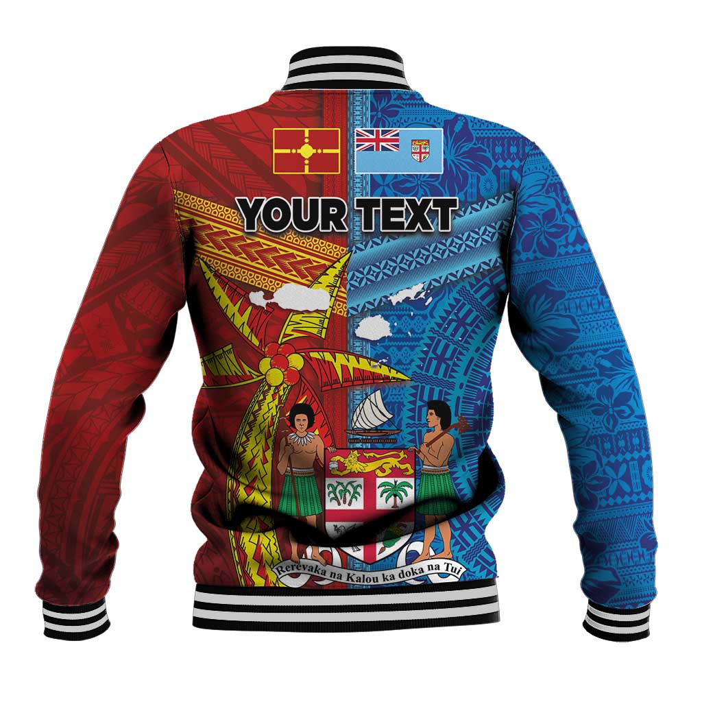 Personalised Fiji and Rotuma Together Baseball Jacket Tapa and Pacific Art Pattern with Cultural Emblems Half Style