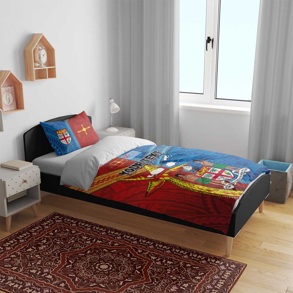 Personalised Fiji and Rotuma Together Bedding Set Tapa and Pacific Art Pattern with Cultural Emblems Half Style