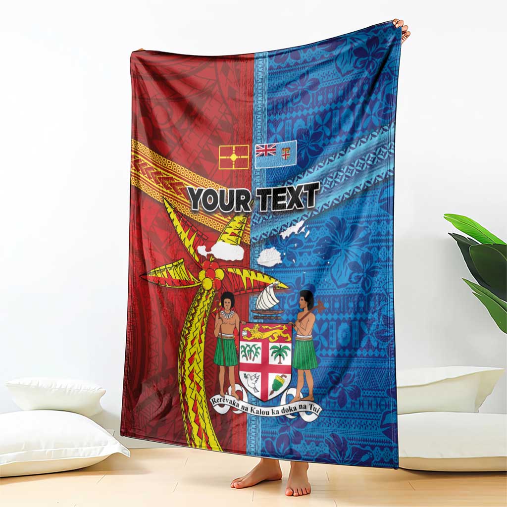 Personalised Fiji and Rotuma Together Blanket Tapa and Pacific Art Pattern with Cultural Emblems Half Style