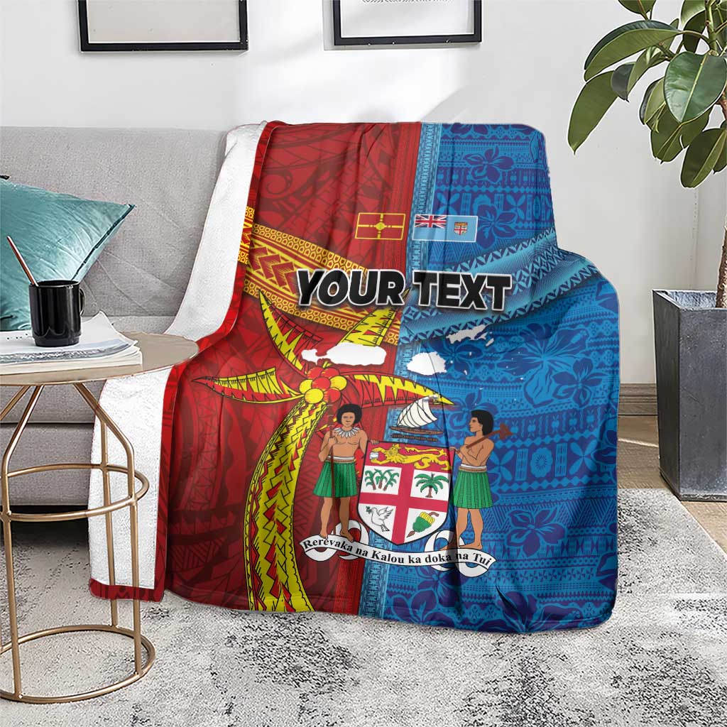 Personalised Fiji and Rotuma Together Blanket Tapa and Pacific Art Pattern with Cultural Emblems Half Style