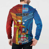 Personalised Fiji and Rotuma Together Button Sweatshirt Tapa and Pacific Art Pattern with Cultural Emblems Half Style