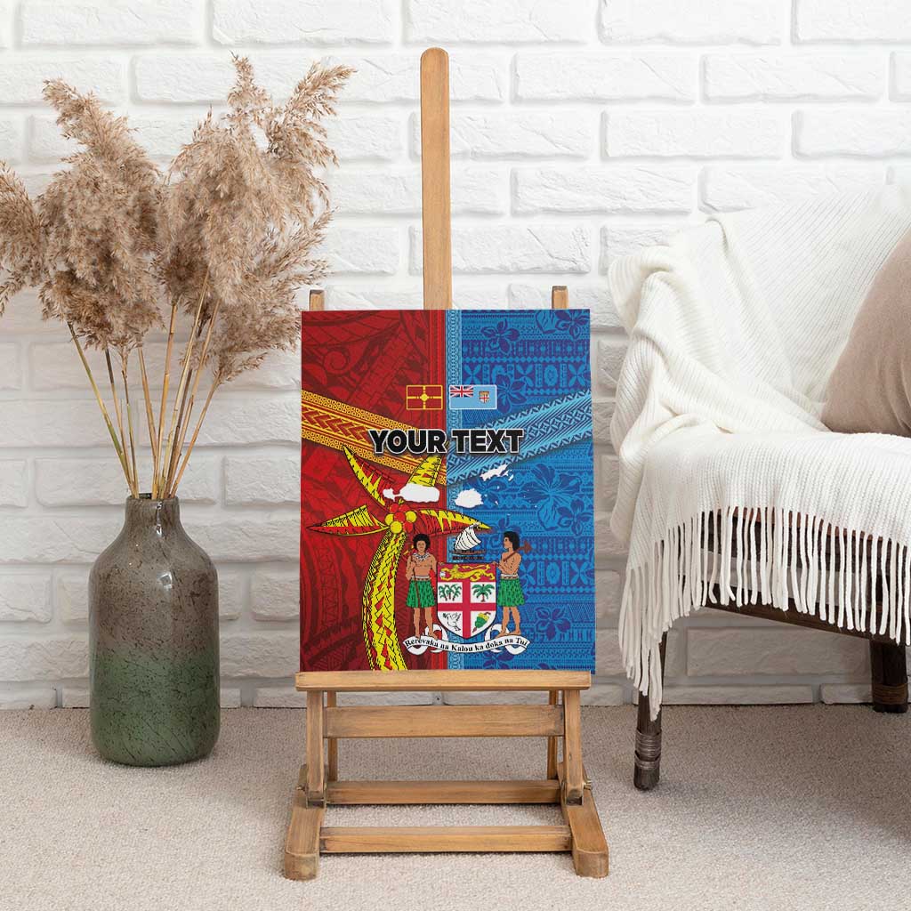 Personalised Fiji and Rotuma Together Canvas Wall Art Tapa and Pacific Art Pattern with Cultural Emblems Half Style