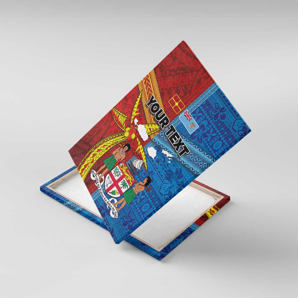 Personalised Fiji and Rotuma Together Canvas Wall Art Tapa and Pacific Art Pattern with Cultural Emblems Half Style