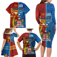 Personalised Fiji and Rotuma Together Family Matching Long Sleeve Bodycon Dress and Hawaiian Shirt Tapa and Pacific Art Pattern with Cultural Emblems Half Style LT03 - Polynesian Pride