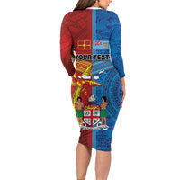 Personalised Fiji and Rotuma Together Family Matching Long Sleeve Bodycon Dress and Hawaiian Shirt Tapa and Pacific Art Pattern with Cultural Emblems Half Style LT03 - Polynesian Pride