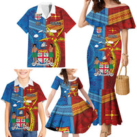 Personalised Fiji and Rotuma Together Family Matching Mermaid Dress and Hawaiian Shirt Tapa and Pacific Art Pattern with Cultural Emblems Half Style LT03 - Polynesian Pride