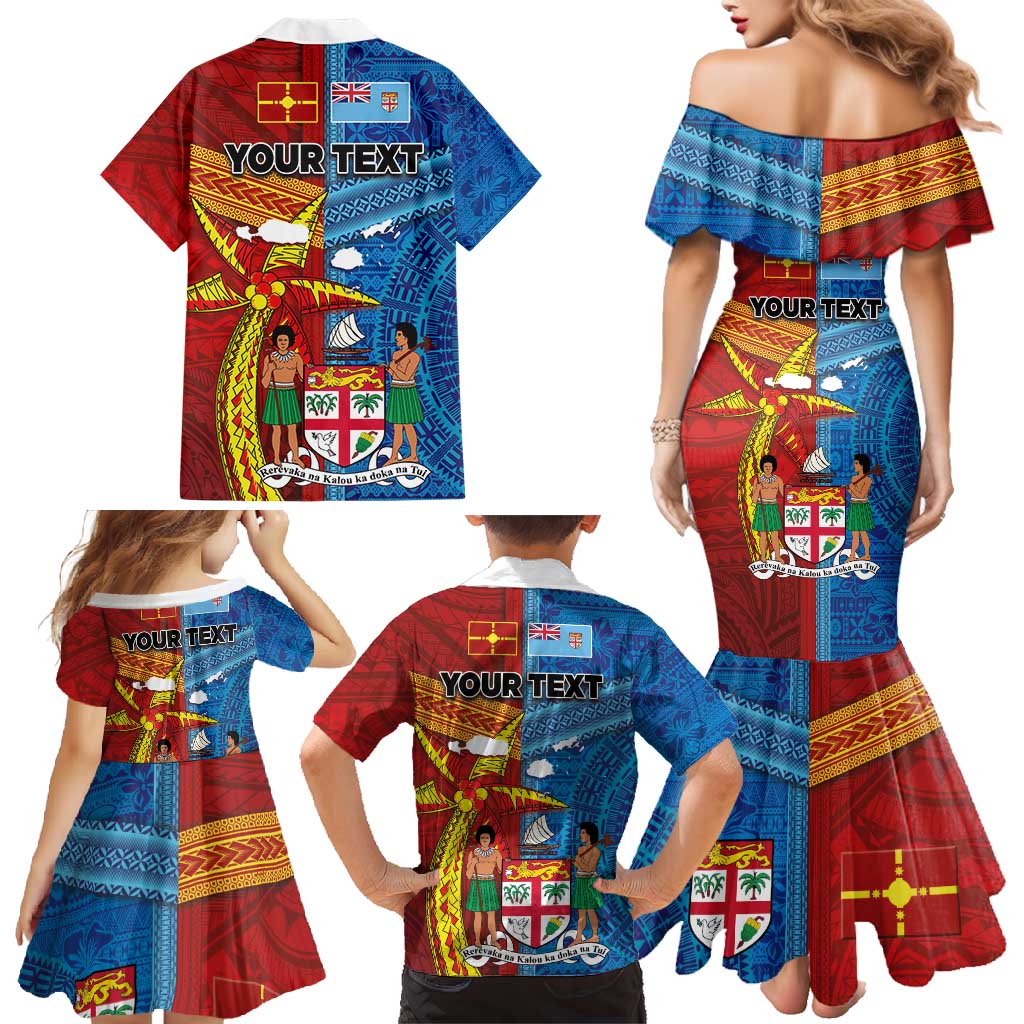 Personalised Fiji and Rotuma Together Family Matching Mermaid Dress and Hawaiian Shirt Tapa and Pacific Art Pattern with Cultural Emblems Half Style LT03 - Polynesian Pride