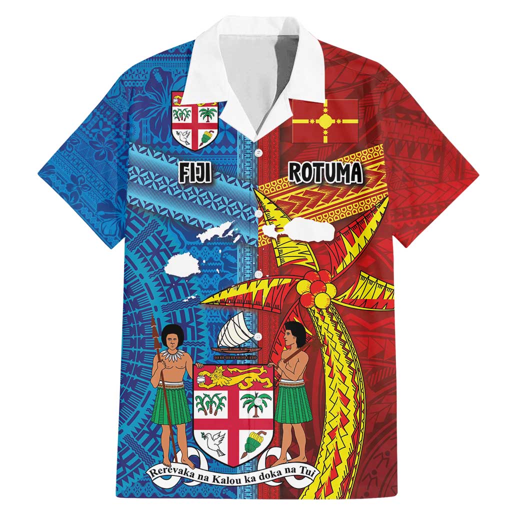 Personalised Fiji and Rotuma Together Family Matching Mermaid Dress and Hawaiian Shirt Tapa and Pacific Art Pattern with Cultural Emblems Half Style LT03 Dad's Shirt - Short Sleeve Red - Polynesian Pride