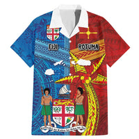 Personalised Fiji and Rotuma Together Family Matching Mermaid Dress and Hawaiian Shirt Tapa and Pacific Art Pattern with Cultural Emblems Half Style LT03 Dad's Shirt - Short Sleeve Red - Polynesian Pride