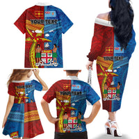 Personalised Fiji and Rotuma Together Family Matching Off The Shoulder Long Sleeve Dress and Hawaiian Shirt Tapa and Pacific Art Pattern with Cultural Emblems Half Style LT03 - Polynesian Pride