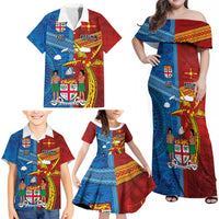 Personalised Fiji and Rotuma Together Family Matching Off Shoulder Maxi Dress and Hawaiian Shirt Tapa and Pacific Art Pattern with Cultural Emblems Half Style LT03 - Polynesian Pride