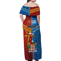 Personalised Fiji and Rotuma Together Family Matching Off Shoulder Maxi Dress and Hawaiian Shirt Tapa and Pacific Art Pattern with Cultural Emblems Half Style LT03 - Polynesian Pride