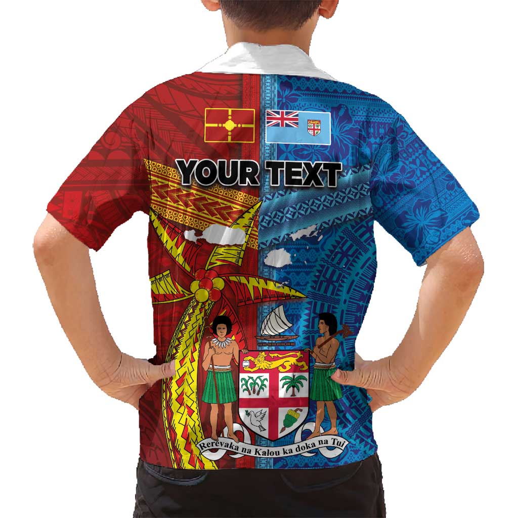 Personalised Fiji and Rotuma Together Family Matching Off Shoulder Short Dress and Hawaiian Shirt Tapa and Pacific Art Pattern with Cultural Emblems Half Style LT03 - Polynesian Pride