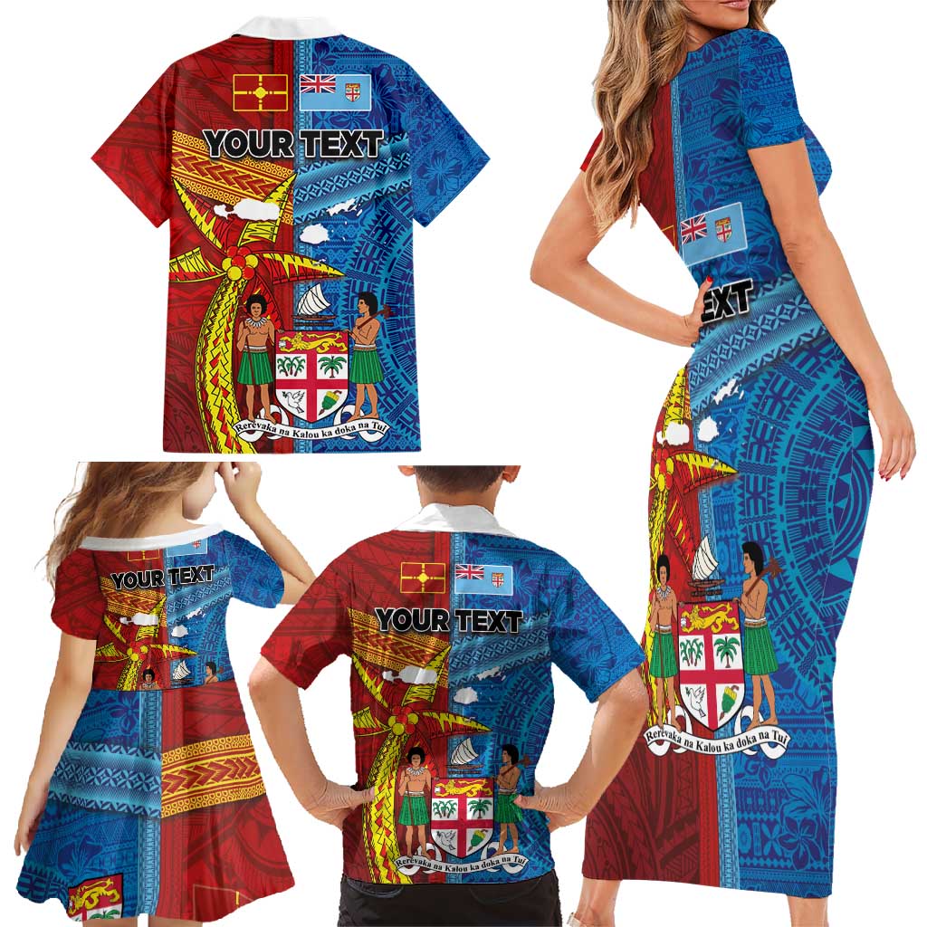 Personalised Fiji and Rotuma Together Family Matching Short Sleeve Bodycon Dress and Hawaiian Shirt Tapa and Pacific Art Pattern with Cultural Emblems Half Style LT03 - Polynesian Pride