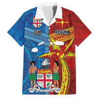 Personalised Fiji and Rotuma Together Family Matching Short Sleeve Bodycon Dress and Hawaiian Shirt Tapa and Pacific Art Pattern with Cultural Emblems Half Style LT03 Dad's Shirt - Short Sleeve Red - Polynesian Pride