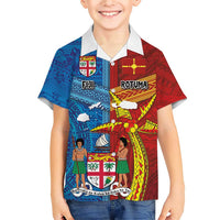 Personalised Fiji and Rotuma Together Family Matching Short Sleeve Bodycon Dress and Hawaiian Shirt Tapa and Pacific Art Pattern with Cultural Emblems Half Style LT03 Son's Shirt Red - Polynesian Pride