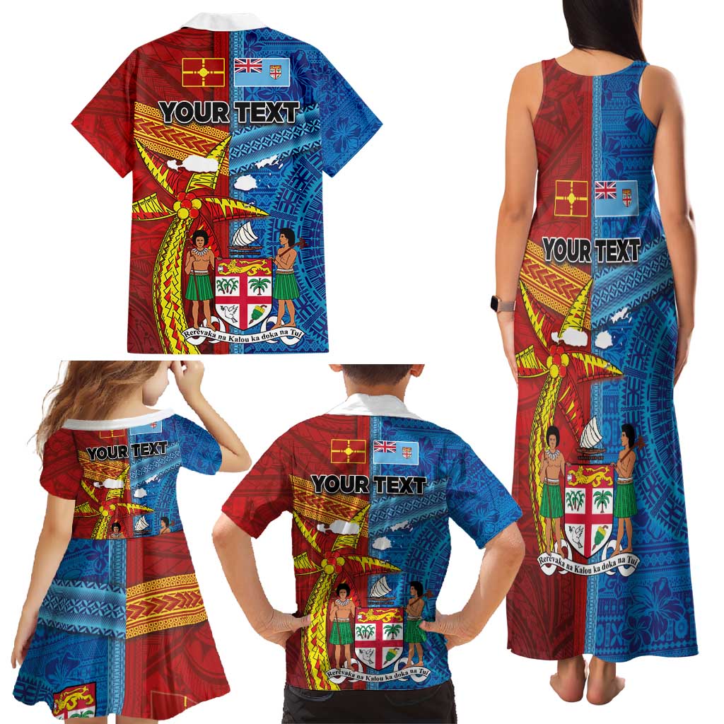 Personalised Fiji and Rotuma Together Family Matching Tank Maxi Dress and Hawaiian Shirt Tapa and Pacific Art Pattern with Cultural Emblems Half Style LT03 - Polynesian Pride