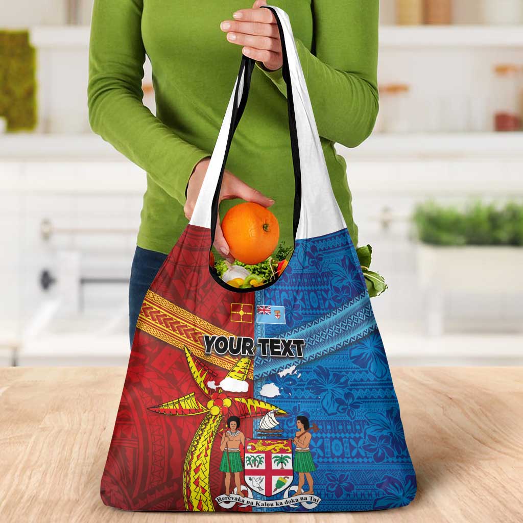 Personalised Fiji and Rotuma Together Grocery Bag Tapa and Pacific Art Pattern with Cultural Emblems Half Style