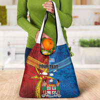 Personalised Fiji and Rotuma Together Grocery Bag Tapa and Pacific Art Pattern with Cultural Emblems Half Style